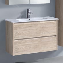 Evos 900mm Oak Wall Hung Single Vanity with Ceramic Countertop